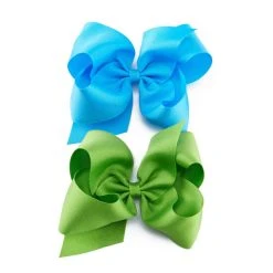 Promo ❤️ Copper Key ???? Girls Grosgrain King Hair Bows Assorted Color 2-Pack Green/turquoise ????