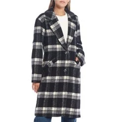 Wholesale ???? Copper Key Plaid Button-Front Overcoat Black Snow ✨