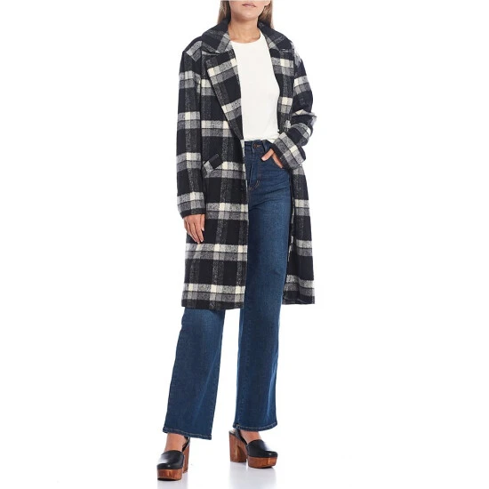 Wholesale ???? Copper Key Plaid Button-Front Overcoat Black Snow ✨ 4 Wholesale ???? Copper Key Plaid Button-Front Overcoat Black Snow ✨ - Image 4