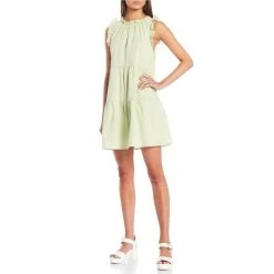 Best deal ✨ Copper Key Sleeveless Mock Ruffle Trim Tiered Babydoll ???? Dress Light Lime ???? -Copper Key Shop unnamed file 1072