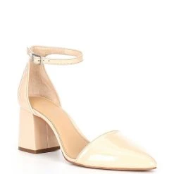 Buy ???? Copper Key Stylish Patent Block Heel Pointed Toe Pumps Sunny Beige ????