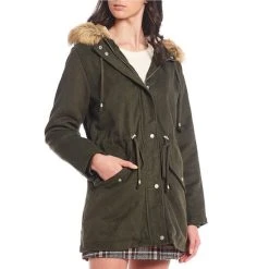 Wholesale ⌛ Copper Key Faux Fur Hooded Long Sleeve Classic Wool ???? Coat Olive ????