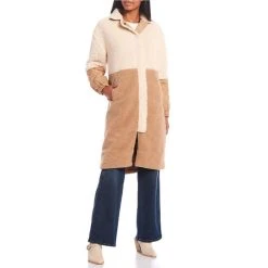 Outlet ✨ Copper Key Sherpa And Quilted Button Front Color-Block Long ???? Coat Camel Sand ????