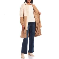 Outlet ✨ Copper Key Sherpa And Quilted Button Front Color-Block Long ???? Coat Camel Sand ???? -Copper Key Shop unnamed file 1295