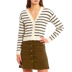 Outlet ???? Copper Key Striped Button Front Sweater Navy/olive/ivory ❤️