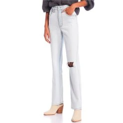 Best Pirce ⌛ Copper Key The Vintage High Rise Destructed Straight Leg ???? Jeans Extra Light Wash ????