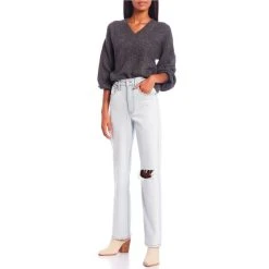 Best Pirce ⌛ Copper Key The Vintage High Rise Destructed Straight Leg ???? Jeans Extra Light Wash ???? -Copper Key Shop unnamed file 1370