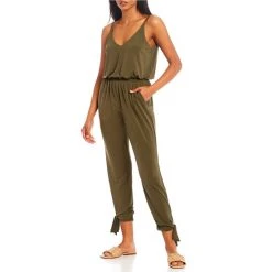 Best Sale ???? Copper Key Sleeveless Tie Ankle Knit Jumpsuit Olive ????