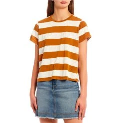 Buy ???? Copper Key Stripe Short Sleeve Boxy Tee Gold/ivory ????