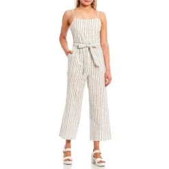 Brand new ✔️ Copper Key Sleeveless Tie Waist Wide Leg Striped Jumpsuit Snow Black ????