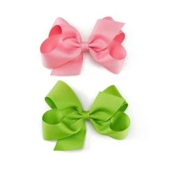 Deals ???? Copper Key ???? Girls Medium Grosgrain Barrette Closure Hair Bows 2-Pack Pink/lime/white ✔️