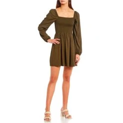 Buy ???? Copper Key Smocked Long Sleeve Babydoll ???? Dress Olive ???? -Copper Key Shop unnamed file 1693