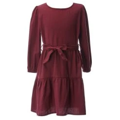 Promo ❤️ Copper Key Big ???? Girls 7-16 Long Sleeve Belted ???? Dress Burgundy ????
