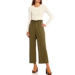 Cheapest ???? Copper Key Paperbag Waist Wide Leg Cropped Twill Pants Olive ⌛ -Copper Key Shop unnamed file 1787