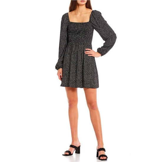 Hot Sale ???? Copper Key Long Sleeve Smocked Square Neck ???? Dress Black/snow ???? 1 Hot Sale ???? Copper Key Long Sleeve Smocked Square Neck ???? Dress Black/snow ????