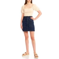 Outlet ???? Copper Key Paperbag Waist Utility Denim Mini ???? Skirt Medium Blue ???? -Copper Key Shop unnamed file 1852