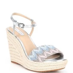 Copper Key Shop 27 Top 10 ???? Copper Key Waterlily Ankle Strap Espadrille Platform Wedges Silver/multi ????