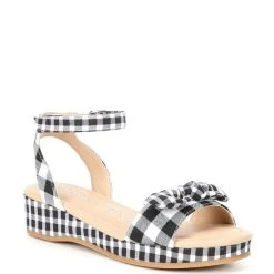 Wholesale ???? Copper Key ???? Girls' Dearisst Eyelet Bow Gingham Flatform Wedges (Toddler) Black/white ????