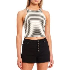 Cheapest ???? Copper Key Ribbed Stripe Knit High Neck Tank Top Snow Black ✨