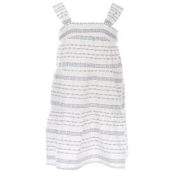 Deals ???? Copper Key Little ???? Girls 2T-6X Smock Top Mixed Stripe Empire ???? Dress White Blue ????