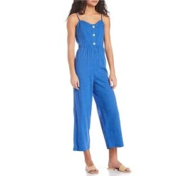 Top 10 ???? Copper Key Spaghetti Strap Button Front Wide Leg Jumpsuit White ????