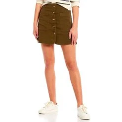 Buy ???? Copper Key High Rise Button Front Twill Mini ???? Skirt Olive ????