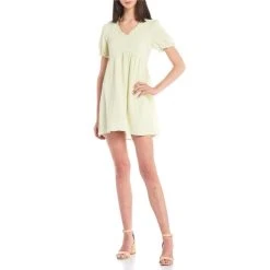 Best Pirce ???? Copper Key Family Matching Puff Sleeve Ruffle Trim Gauze Babydoll ???? Dress Light Lime ✔️