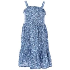 Hot Sale ???? Copper Key Little ???? Girls 2T-6X Floral Ruffled ???? Dress Blue Multi ????