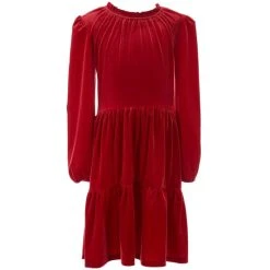 Hot Sale ???? Copper Key Big ???? Girls 7-16 Long Sleeve Velvet Babydoll ???? Dress Red ????