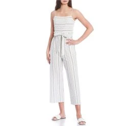 Top 10 ⭐ Copper Key Sleeveless Striped Jumpsuit White-blue ????