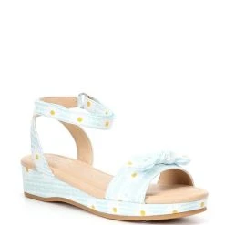 Hot Sale ⌛ Copper Key ???? Girls' Dearisst Eyelet Bow Floral Gingham Flatform Wedges (Toddler) Blue Multi ????