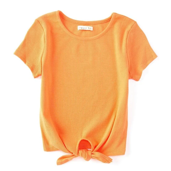 Flash Sale ???? Copper Key Big ???? Girls 7-16 Short Sleeve Tie Front Ribbed Tee Blue Tint ⭐ 2 Flash Sale ???? Copper Key Big ???? Girls 7-16 Short Sleeve Tie Front Ribbed Tee Blue Tint ⭐ - Image 2
