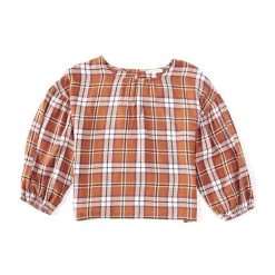 Outlet ⌛ Copper Key Big ???? Girls 7-16 Dolman Sleeve Plaid Top Rust Multi ????