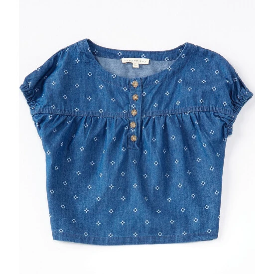 New ???? Copper Key Little ???? Girls 2T-6X Short Sleeve Printed Denim Top Indigo ???? 1 New ???? Copper Key Little ???? Girls 2T-6X Short Sleeve Printed Denim Top Indigo ????