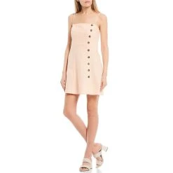 Budget ???? Copper Key Button Front Spaghetti Strap ???? Dress Open White ????
