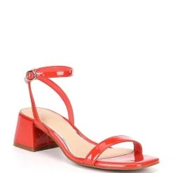 New ❤️ Copper Key Shooting Star Ankle Strap Patent Block Heel ???? Sandals Poppy Red ⌛