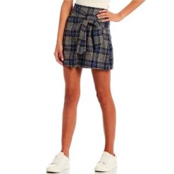 Brand new ???? Copper Key Coordinating Tie Waist Wide Plaid Mini ???? Skirt Blue ????