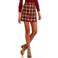 Cheap ???? Copper Key Plaid Wrap Front Mini ???? Skirt Brown Multi ????