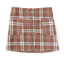 Hot Sale ❤️ Copper Key Big ???? Girls 7-16 Plaid Button Front ???? Skirt Rust Multi ????