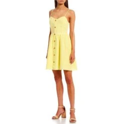 Flash Sale ⌛ Copper Key Spaghetti Strap Button Front Woven Mini ???? Dress Yellow ???? -Copper Key Shop unnamed file 2471