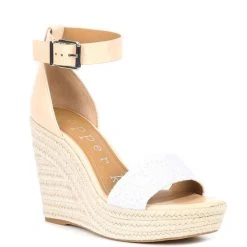 Deals ???? Copper Key Hightide Ankle Strap Espadrille Platform Wedges White ????