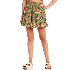 Hot Sale ???? Copper Key Coordinating High Rise Floral Printed Ruffle Mini ???? Skirt Multi ????