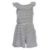 Best deal ⌛ Copper Key Big ???? Girls 7-16 Sleeveless Ruffle Neck Striped Romper Snow Black ????