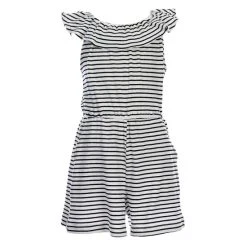 Best deal ⌛ Copper Key Big ???? Girls 7-16 Sleeveless Ruffle Neck Striped Romper Snow Black ????