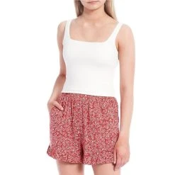 Copper Key Shop 13 Deals ⭐ Copper Key Square Neck Ribbed Knit Tank Top White ⌛