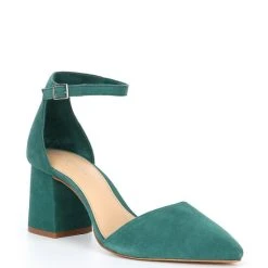Flash Sale ???? Copper Key Stylish Suede Block Heel Pointed Toe Pumps Emerald ✨