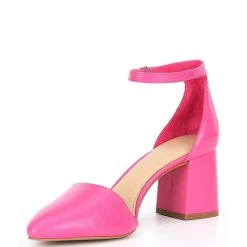 Flash Sale ???? Copper Key Stylish Leather Block Heel Pointed Toe Pumps Prom Pink ???? -Copper Key Shop unnamed file 541