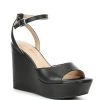 Best Pirce ???? Copper Key Daybreak Leather Ankle Strap Wedges Black ????