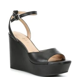 Best Pirce ???? Copper Key Daybreak Leather Ankle Strap Wedges Black ????