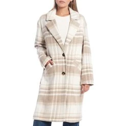 Discount ???? Copper Key Long Sleeve Button Front Plaid Overcoat Ivory Sand ????